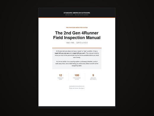 The 2nd Gen 4Runner Field Inspection Manual &mdash; 22-page PDF for 1990&ndash;1995 Toyota 4Runner buyers